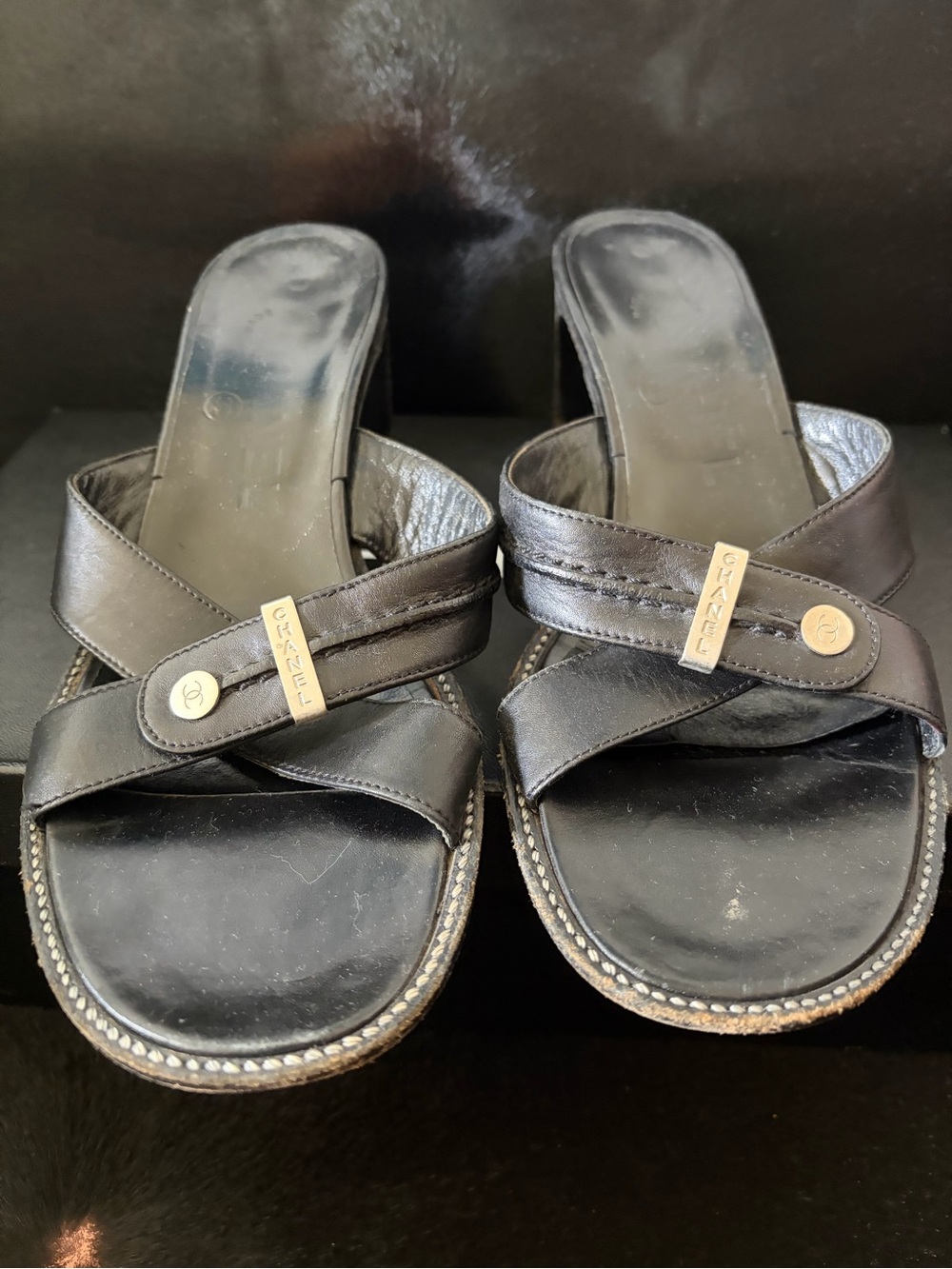 CHANEL Strappy Black Heel Sandals // 36